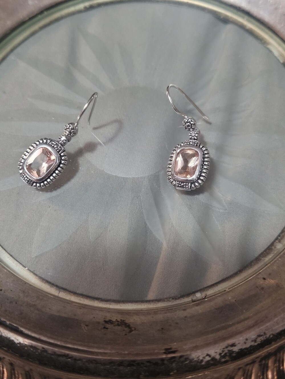 Sterling Silver Pink Glass Drop Earrings